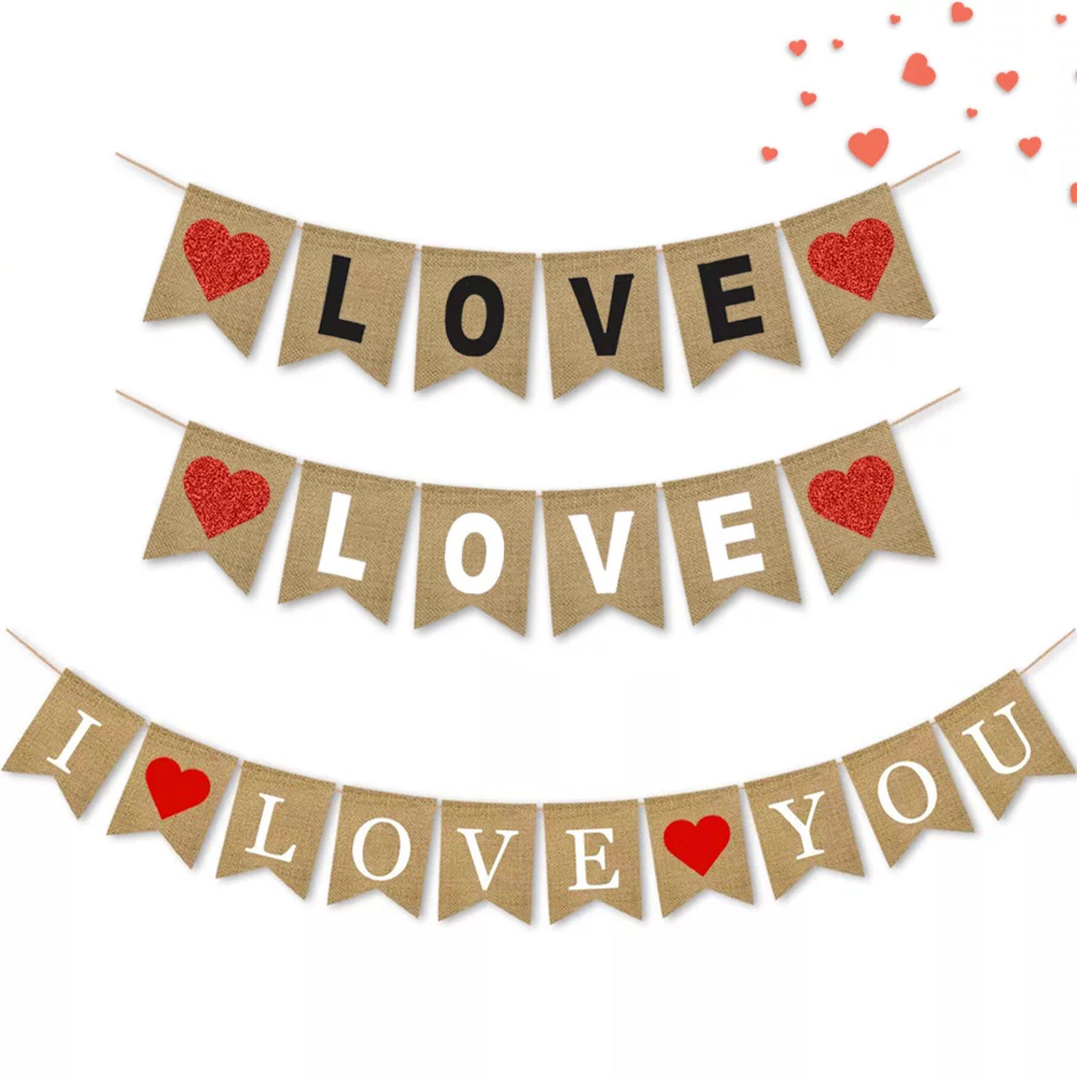 麻布拉旗三角旗iloveyou表白求婚布置燕尾旗气球派对装饰生日快乐