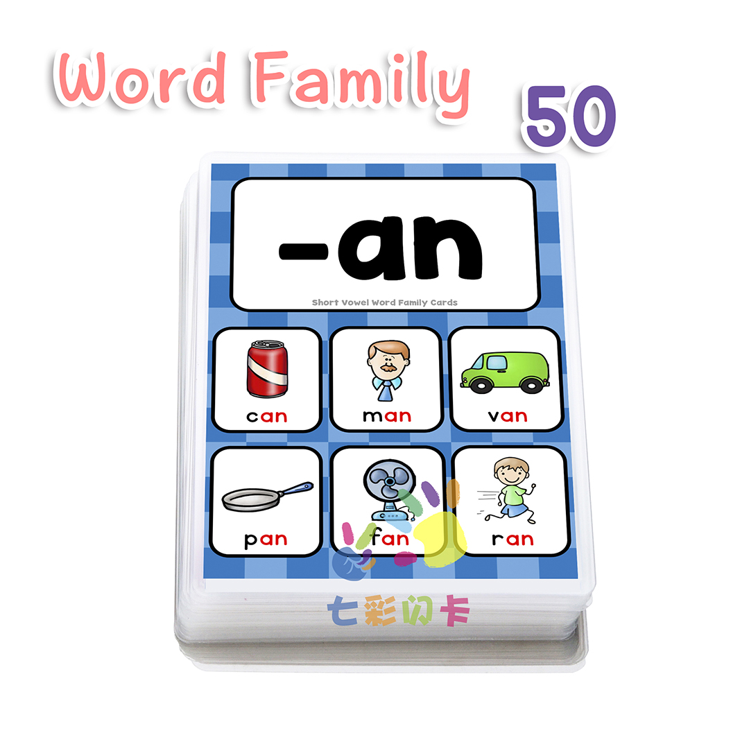 Word Family 英语卡片单词闪卡 元音字母50词根 英文自然拼读教具