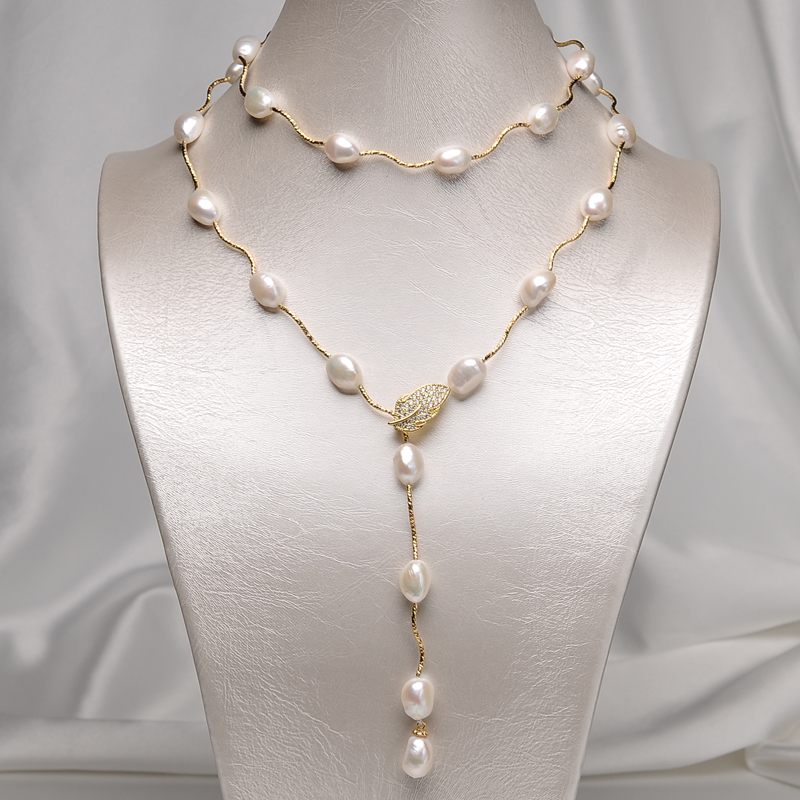 千城异形淡水珍珠项链女个性时尚白色混彩色秋冬巴洛克长款毛衣链