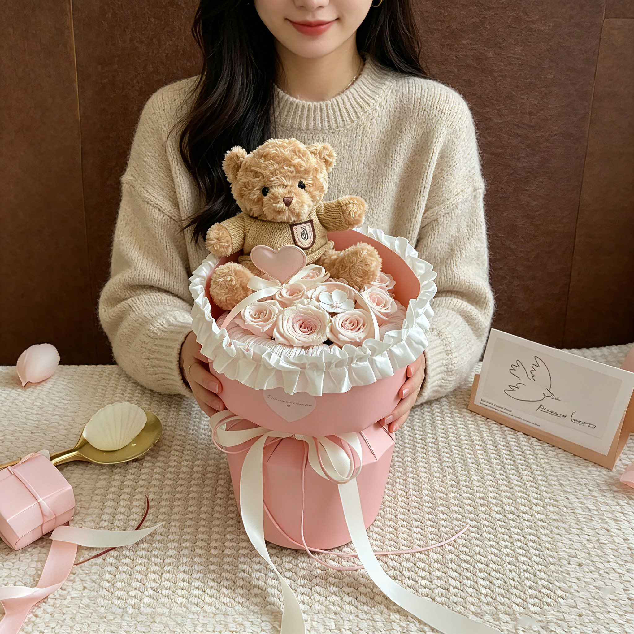 小熊抱抱桶香皂花束送女友生日