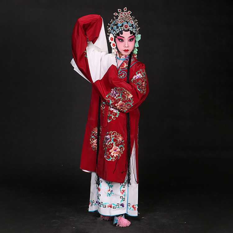 儿童穆桂英女团花披 京剧戏曲老旦服装穆桂英挂帅捧印枣红色戏服