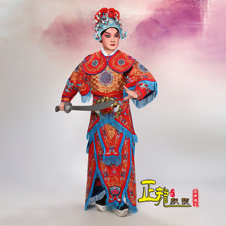 正龙戏装京剧豫剧英歌舞戏曲演出服装武生武将软靠勾金线男改良靠