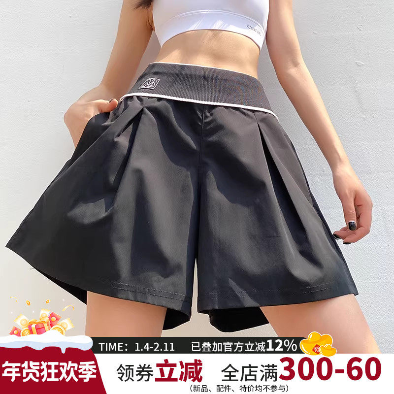 网红运动短裤女宽松遮肉高腰防走光显瘦跑步健身裤假两件瑜伽热裤