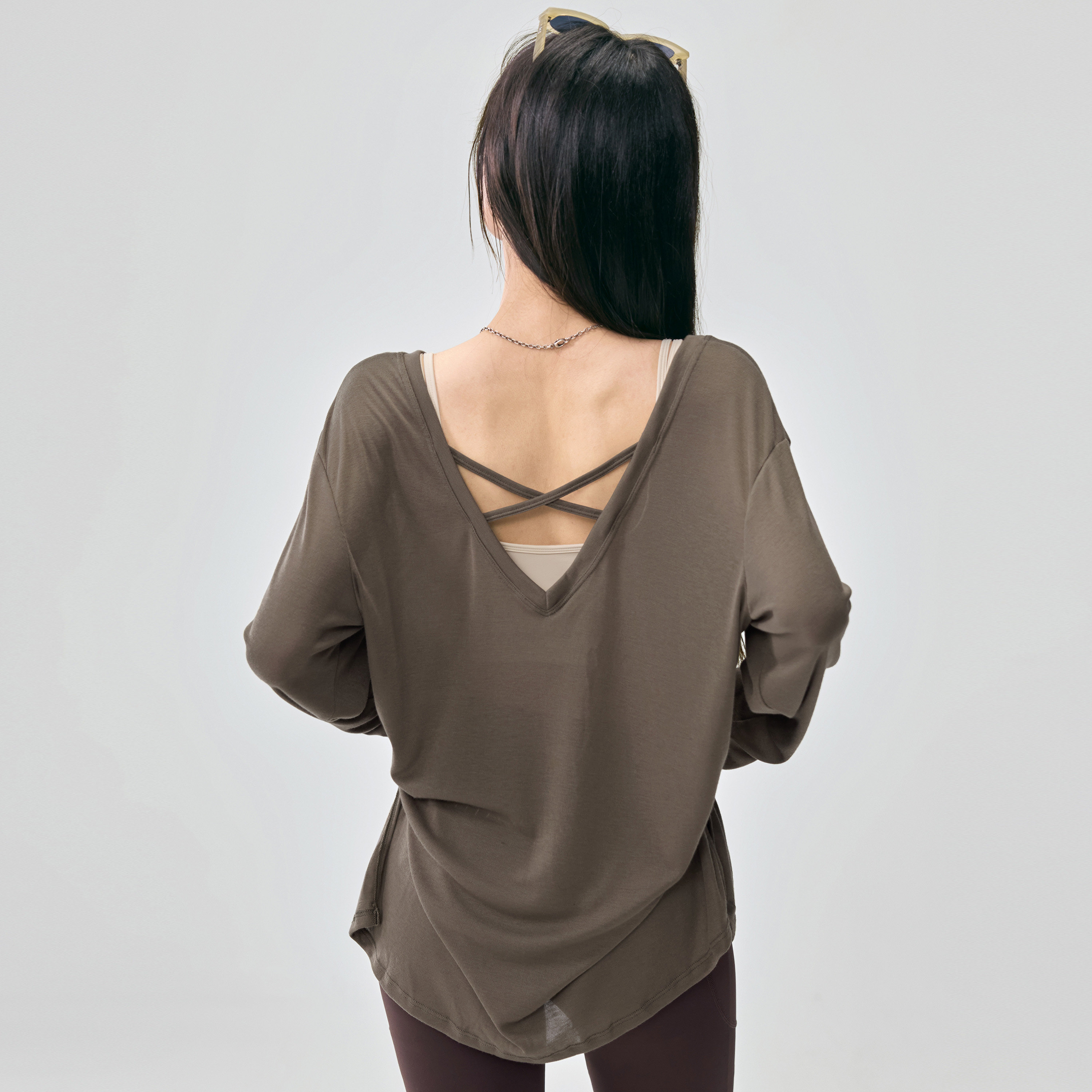 宽松显瘦瑜伽服长袖女高级感运动罩衫跑步普拉提训练新款健身上衣