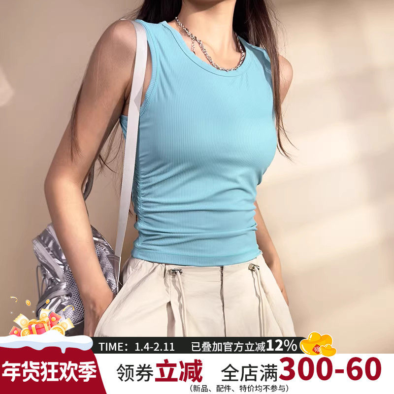 跑步运动背心女螺纹无袖健身训练弹力抽褶瑜伽服上衣外穿休闲T恤,运动服/休闲服装,运动背心,淘宝优惠券,粉丝福利购,淘宝优惠卷