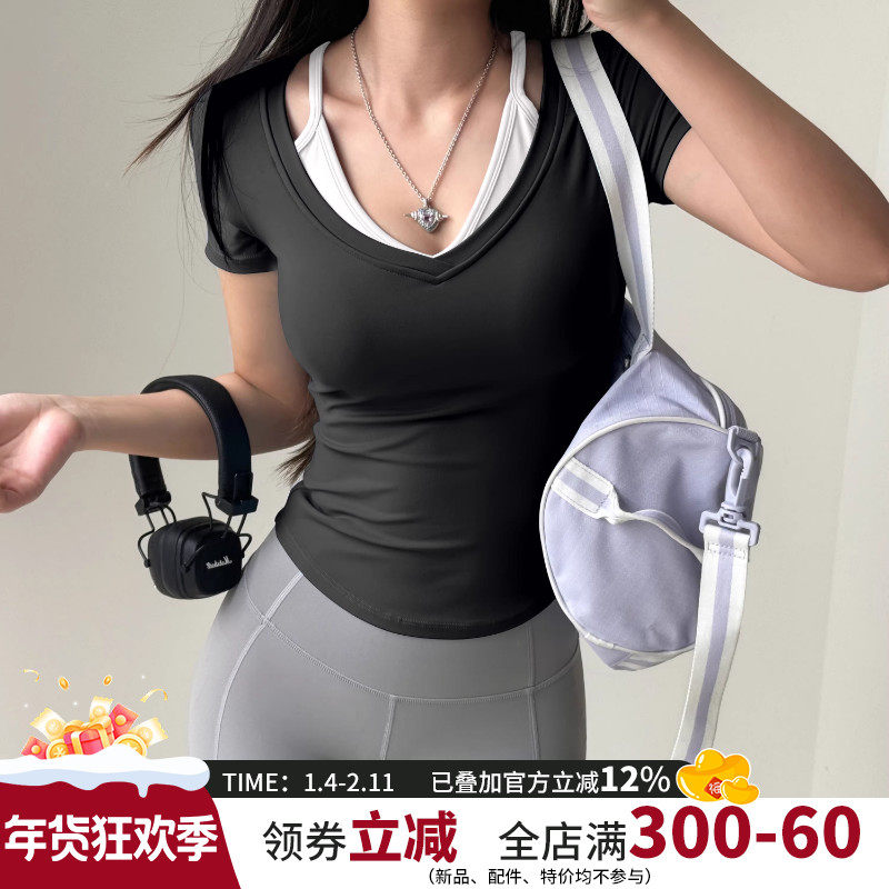 撞色运动T恤女性感修身显瘦瑜伽服上衣跑步训练健身服短袖新,运动/瑜伽/健身/球迷用品,瑜伽t恤,淘宝优惠券,粉丝福利购,淘宝优惠卷