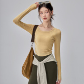 莱赛尔羊毛瑜伽服女弹力显瘦紧身运动上衣秋冬普拉提训练健身长袖