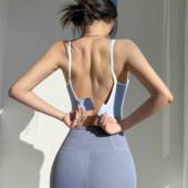 一体式 细带运动内衣女新款 跑步高弹瑜伽背心防震聚拢撞色健身文胸