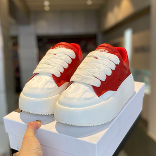 新款 系带增高百搭休闲鞋 男鞋 潮流拼色厚底板鞋 本命年红色时尚 春季