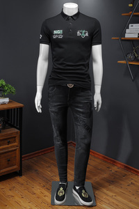 2023夏季新款短袖polo衫 钱塘 3021-2 9023 P75镂空 黑色图片