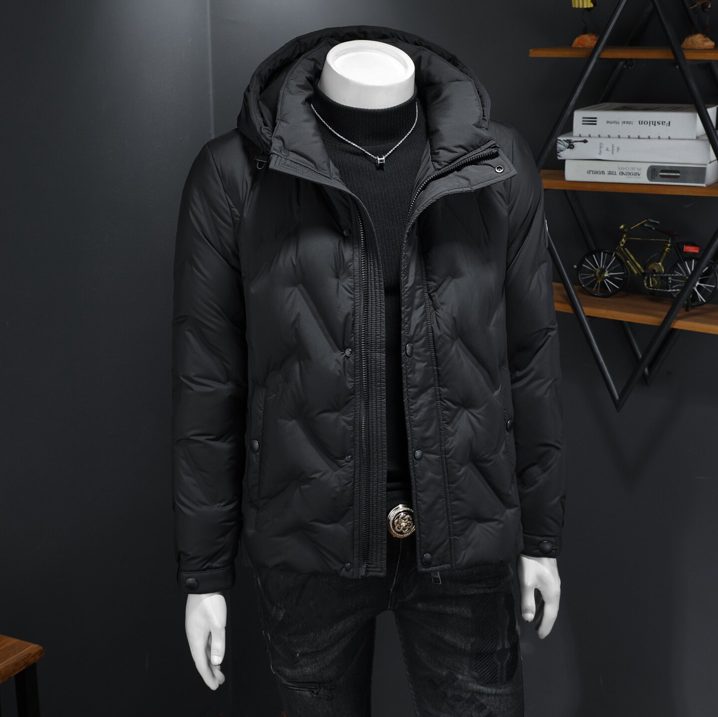 2025冬季新款90%白鸭绒连帽暗花羽绒服钱塘6011-9968P330假模,男装羽绒服,钱塘6011