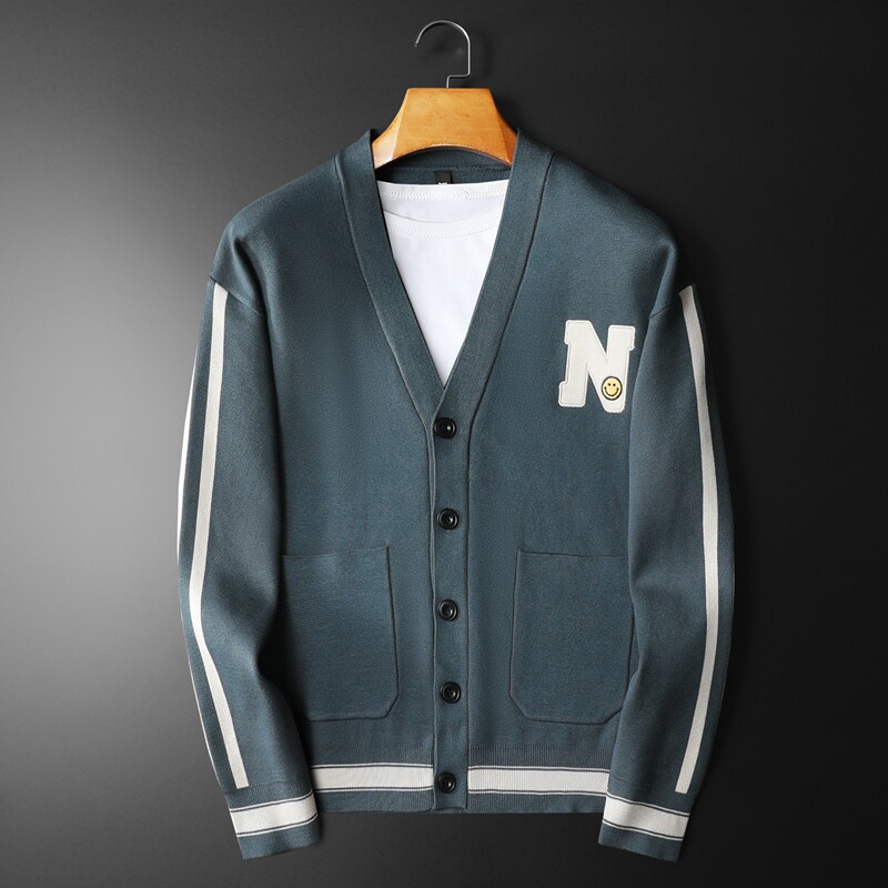 2022秋冬季新款针织夹克衫钱塘3021-22256P140平铺灰蓝色，男装针织衫/毛衣，钱塘6011