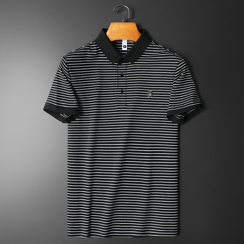 2022夏季新款短袖polo衫 钱塘 3021-2 8803 P70 平铺 黑条图片