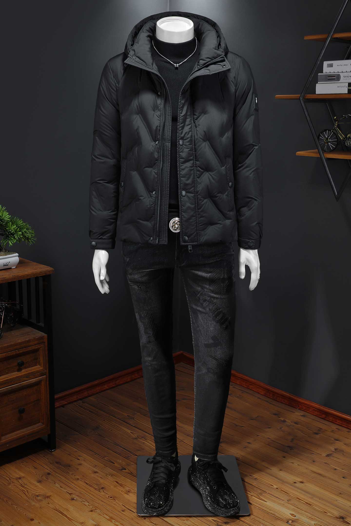 2025冬季新款90%白鸭绒连帽暗花羽绒服钱塘6011-9968P330镂空,男装羽绒服,钱塘6011