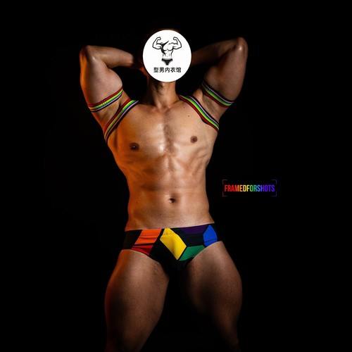 性感薄款系绳男低腰印花三角泳裤