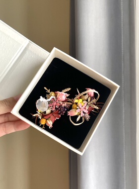 Wedding原创复古红金婚礼戒指花中式美学对戒diy仿真永生花戒指