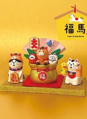 2026新春马年十二生肖微缩装饰潮玩新年日式猫礼物小摆件树脂工艺
