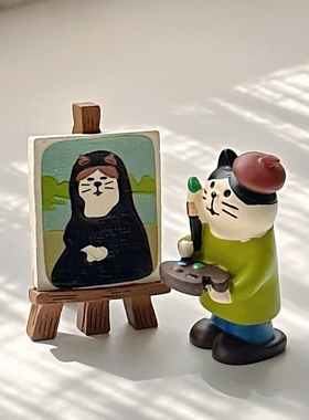 画家摆件小众猫咪可爱桌面画家猫 呆萌治愈系潮玩送同学朋友礼品