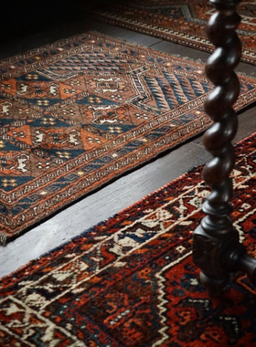 angolino阿富汗纯羊毛民族深色绒毯椅垫小块boho波斯装饰脚垫地毯