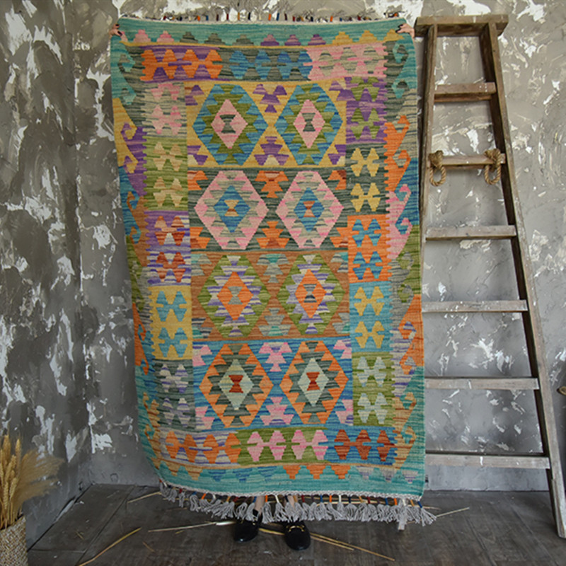 进口手工民族kilim 羊毛编织特色简约几何可挂装饰沙发客厅薄毯