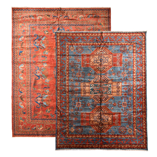 Afghanistan匠人手艺方毯 纯羊毛手工编织波斯民族收藏款客厅地毯