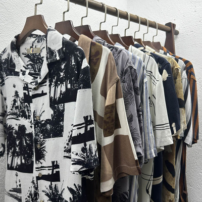 古巴领短袖休闲宽松亚麻碎花衬衫