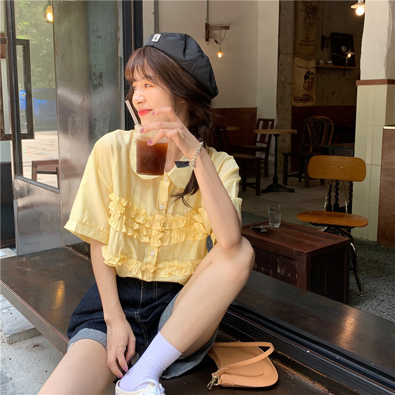 Real time Lace Baby collar short sleeve shirt