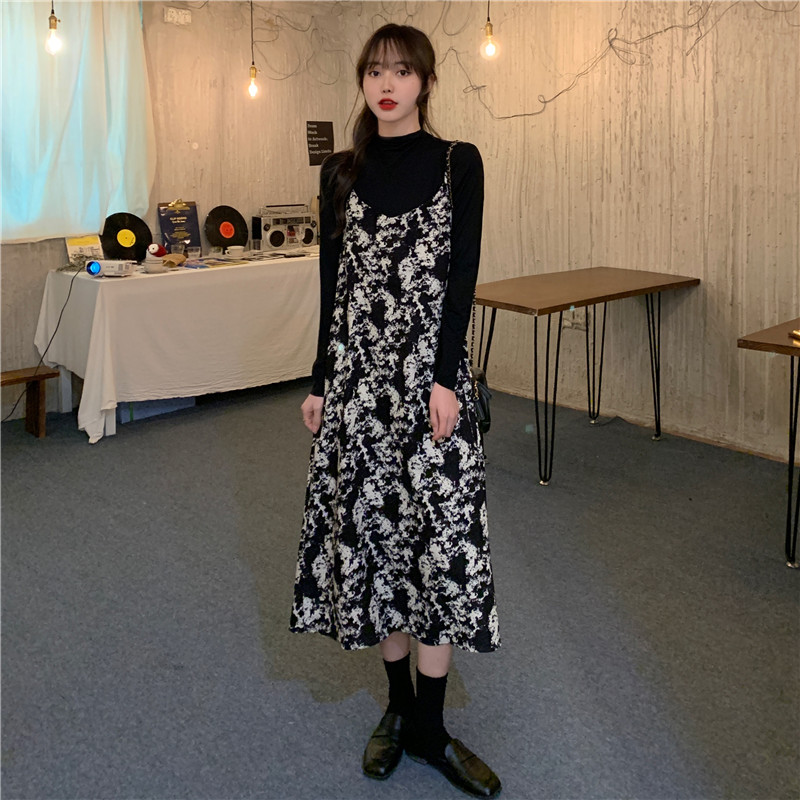 Real shot ink splashing tie dyed suspender dress