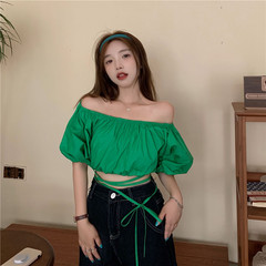 Real shot off the shoulder bubble sleeve top