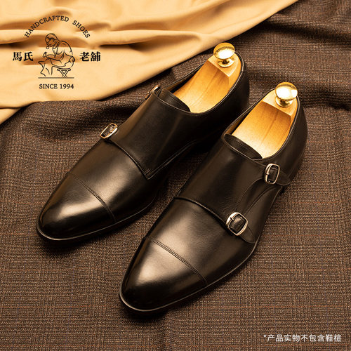 搭扣商务风手工真皮新郎孟克鞋