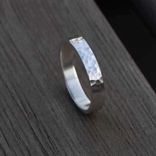 手工999足银简约百搭锤纹戒指