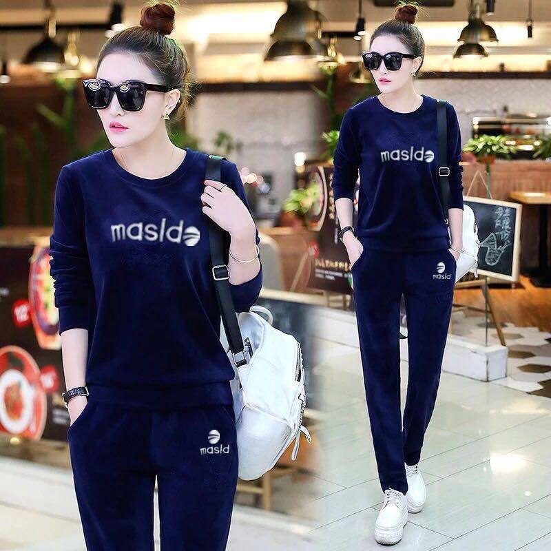 大码女装金丝绒休闲运动套装春秋季时尚显瘦百搭宽松跑步服两件套