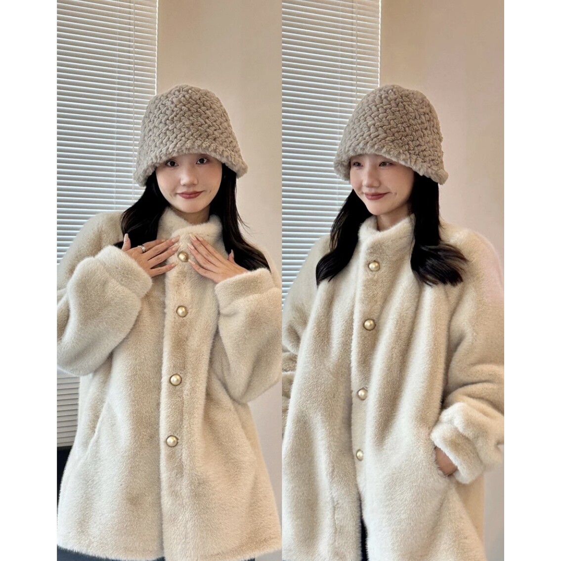 2023新款韩系千金感仿濑兔毛毛外套女秋冬复古慵懒感立领保暖上衣
