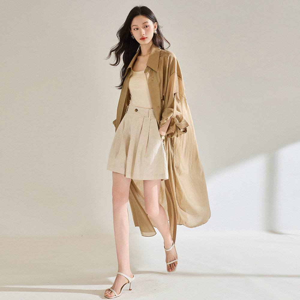 26春季新款薄款防晒长款外套纸感肌理感卡其色风衣外套女18851,女装/女士精品,时尚防晒服,淘宝优惠券,粉丝福利购,淘宝优惠卷