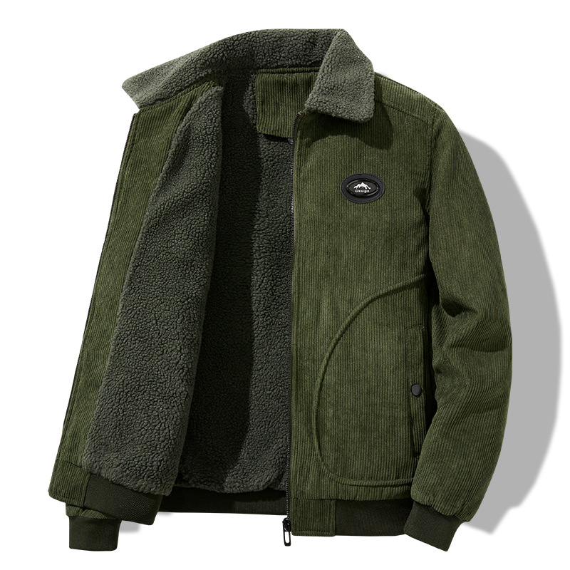 棉服男冬季加绒加厚羊羔绒男款夹克外套男士中老年灯芯绒棉衣