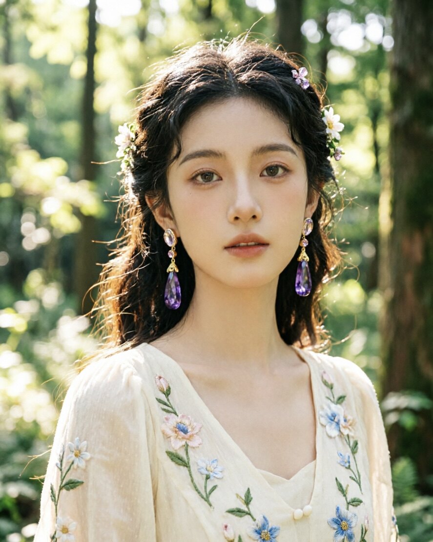 新中式镶钻紫色水滴高级感耳环女复古宫廷风耳坠旗袍马面裙耳饰品
