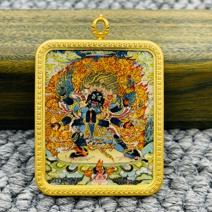 正品洒金手绘普巴金刚唐卡佛牌护身符吊坠牌铜镀金噶乌盒车挂饰品