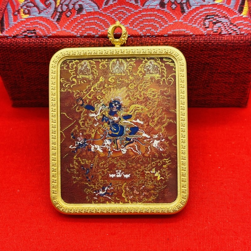 正品描金手绘吉祥天母唐卡佛牌护身符吊坠牌铜镀金噶乌盒车挂饰品