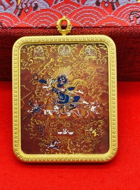 正品描金手绘吉祥天母唐卡佛牌护身符吊坠牌铜镀金噶乌盒车挂饰品