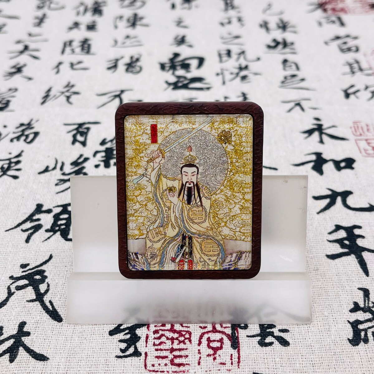 双面洒金手绘美女狐狸+纯手绘讳字枣木唐卡道牌吊坠镶银南斗北斗