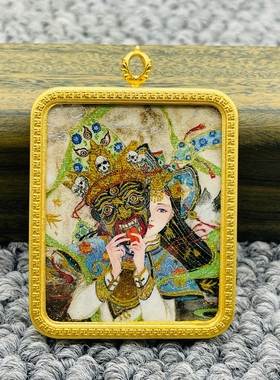 正品洒金手绘扎基拉姆唐卡佛牌护身符吊坠牌铜镀金噶乌盒