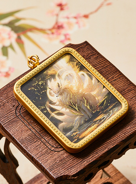 正品描金手绘本尊狐狸唐卡佛牌护身符吊坠牌铜镀金噶乌盒车挂饰品