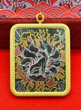 正品描金手绘本尊狐狸唐卡佛牌护身符吊坠牌铜镀金噶乌盒车挂饰品