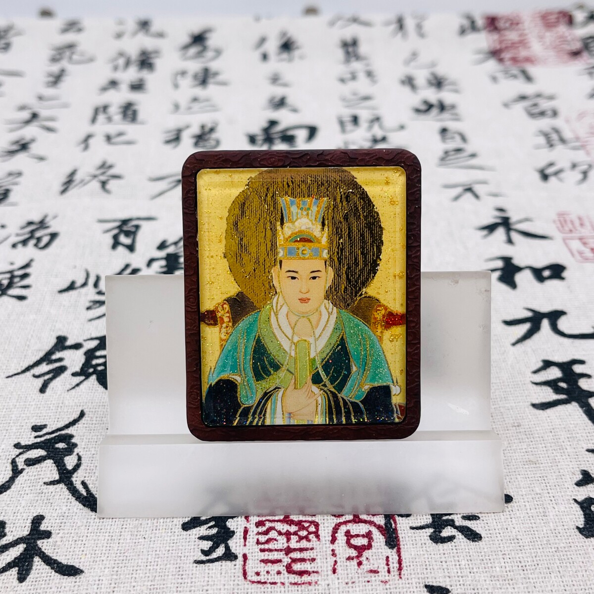 双面洒金手绘北斗七星九皇+纯手绘五雷枣木唐卡道牌吊坠镶银北斗