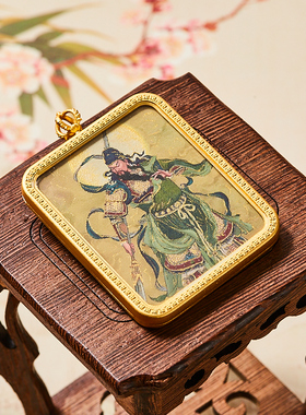 正品描金手绘武财神关公唐卡佛牌护身符吊坠牌铜镀金噶乌盒车挂饰