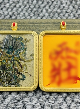正品双面洒金纯手绘天蓬元帅唐卡道牌护身符吊坠铜镀金噶乌盒