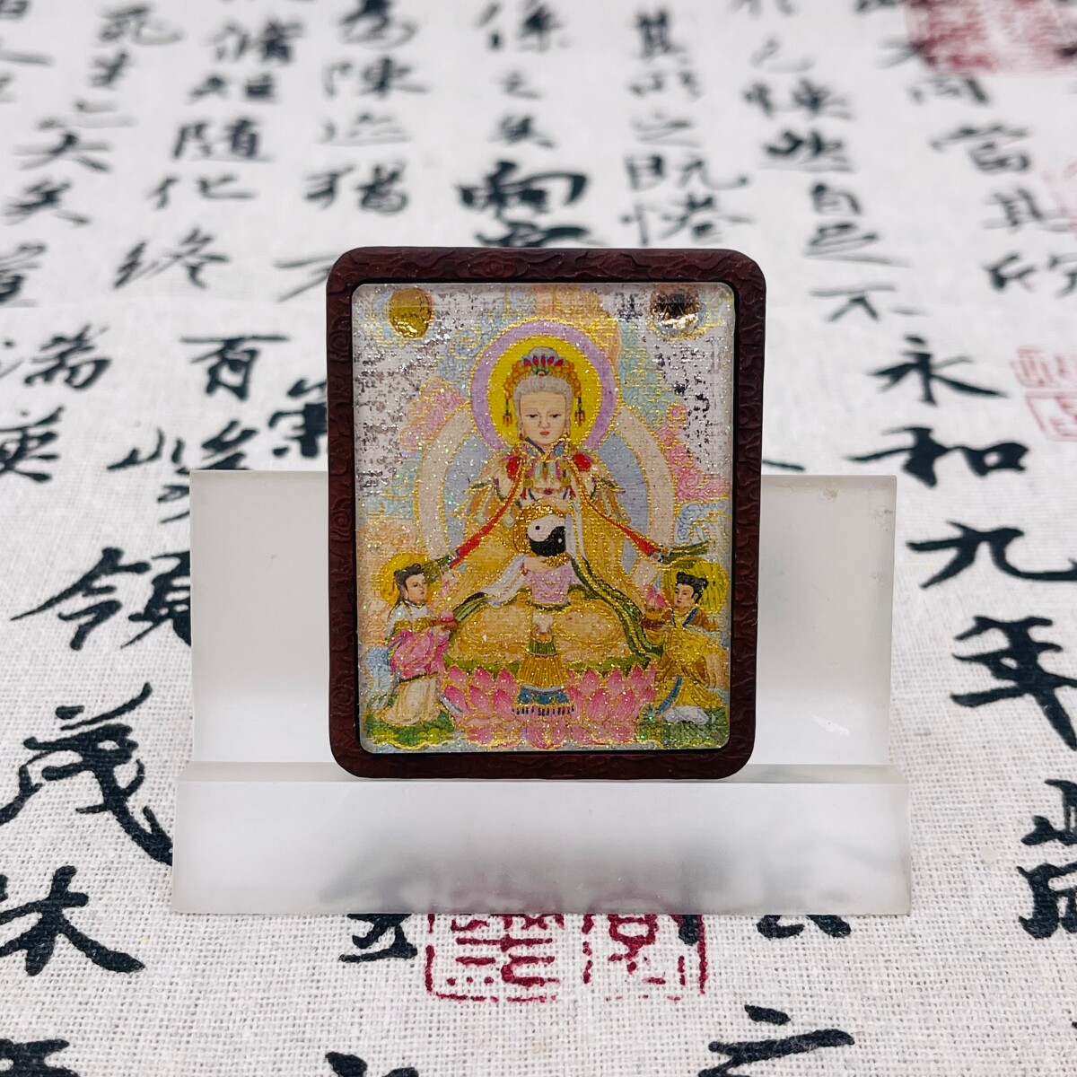 双面洒金手绘无生老母+纯手绘五雷枣木唐卡道牌吊坠镶银南斗北斗