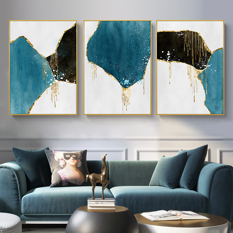 手绘油画现代简约金色轻奢抽象装饰画璀璨年华客厅沙发壁画平面图片