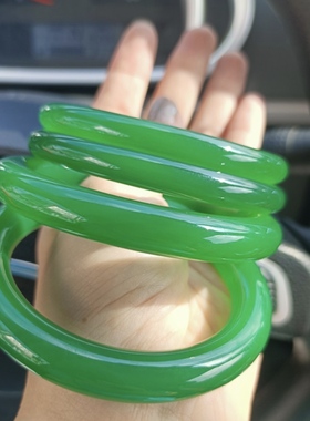 天然帝王绿玛瑙手镯冰种玉髓完美正品带证书女款圆条手环正品促销