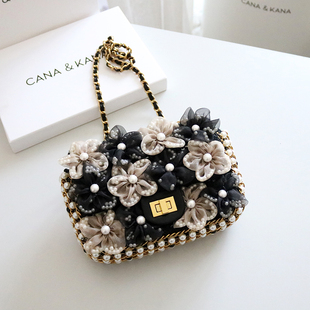 CANA&KANA高端定制珍珠花朵链条包包小方包洋气时尚新款单肩斜挎